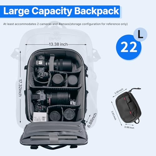ULANZI BP09 Traker Camera Backpack • 22L • Versatile Camera Travel Bag • Quick Access • Well Organized Professional Photography Storage • Shoulder Backpack • for Sony
