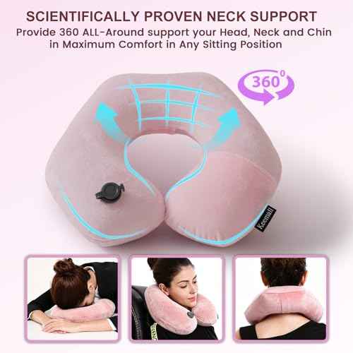 Inflatable Travel Neck Pillow for Airplane to Relieve Neck Pain