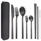 6 Pieces Stainless Steel Flatware Set Portable Reusable Cutlery Set Travel Utensils Set Including Chopsticks Knife Fork Spoon Straws Cleaning Brush Dishwasher Safe (6 Count)
