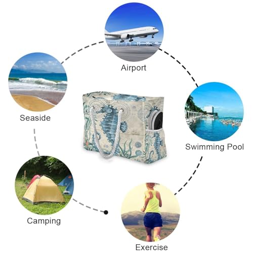 Large Beach Bags Totes Canvas Tote Shoulder Bag Soft Wave Water Resistant Bags for Gym Travel Daily Ocean