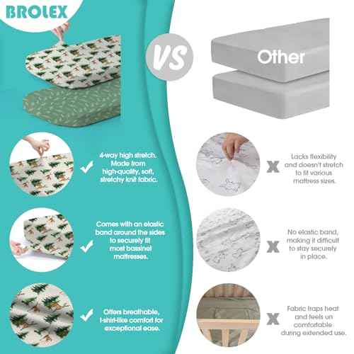 Stretch Fitted Bassinet Sheet Set BROLEX 2 Pack Cradle Sheets for Bassinet Pad (2 Count)
