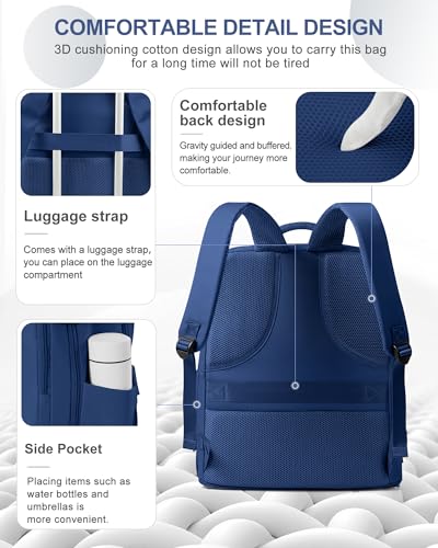 Travel Backpack for Women Man Carry On Backpack Mochila de Viaje Waterproof Teacher Personal Item Backpacks Travel Bag Essentials Rucksack Airplane Accessories Must Haves Royal Blue