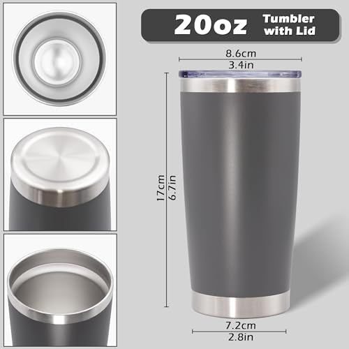 20oz Tumbler with Lid Stainless Steel Tumblers Insulated Mug Grey 6P (6 Count)