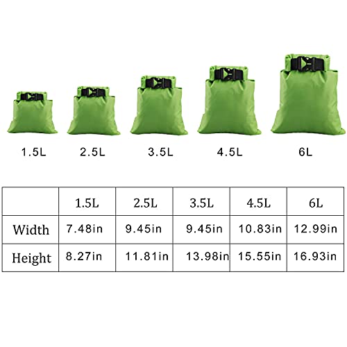 Dry Bag 5 Pack Waterproof Lightweight Dry Sack (5 Count)