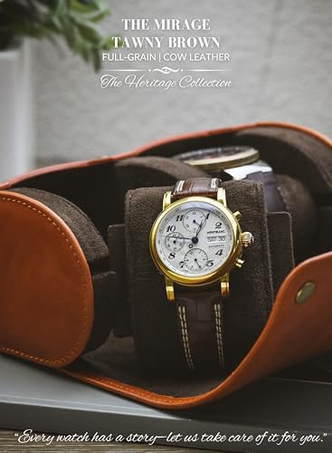 Watch Travel Case for Men Leather Watch Roll for Travel Organizer and Display Watch Case 2 Slots Full Grain Leather Tawny Brown (49 Count)