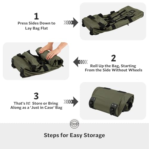 45/80/100L Rolling Duffel Bag with Wheels, Large Durable Travel Duffle + Toiletry Bag, Heavy Duty, Packable, Foldable with Shoulder Straps- Use as Luggage or Backpack, Men/Women (Green)