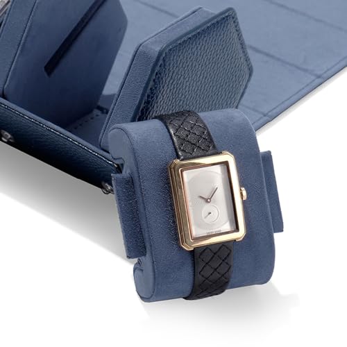 2 Slot Watch Box Blue Hexagonal