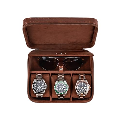 3 Slot Luxury Travel Faux Leather Watch Case. Watch Storage Organizer. Watch Display & Watch Holder. Perfect For Watch Collection. Ready to Gift for Men