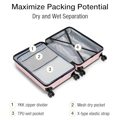 Carry On Luggage 22x14x9 Airline Approved Hardshell Carry On Suitcases with Wheels Travel Rolling 20 Inch Luggage with Cup Holder for Women