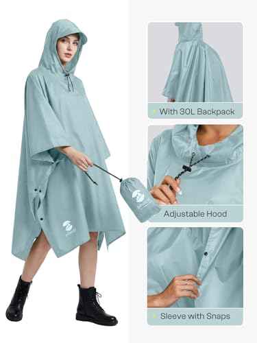 Hooded Rain Poncho Waterproof Raincoat Jacket for Men Women Adults