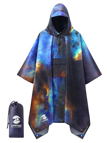 Extra Thick Hooded Rain Poncho Double Layer Waterproof Raincoat Jacket for Men Women Adults