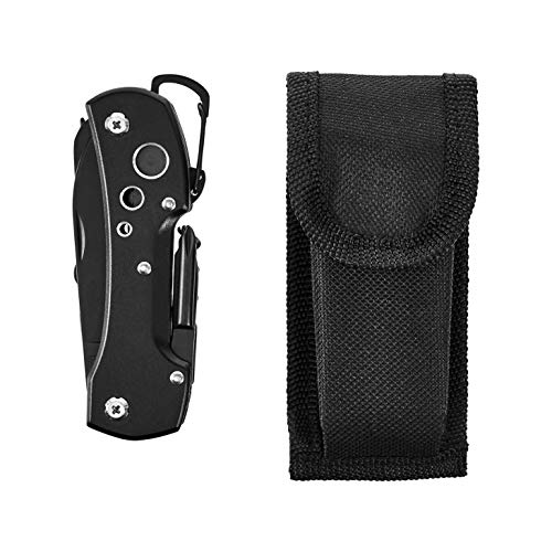 15-in-1 Stainless Steel Multitool Pocket Knife with Sheath for Hiking, Camping, Survival, Black, Pocket Size