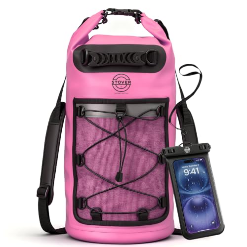 5/10/25/30/40L Waterproof Dry Backpack & Phone Case- Large Floating Dry Bag for Kayaking, Travel, Hiking, Fishing, Camping, Motorcycles & Beach, Heavy-Duty Roll Top Men/Women (Pink)