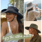 Womens Sun Hat with Ponytail Hole Beach Hiking Summer Wide Brim UPF 50+ Outdoor Protection Foldable Bucket Hat Black