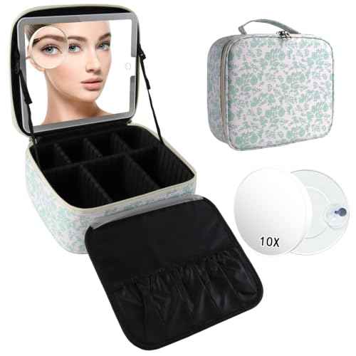 Travel Makeup Bag with LED Mirror Toiletry Bag for women with 10x magnifying glass