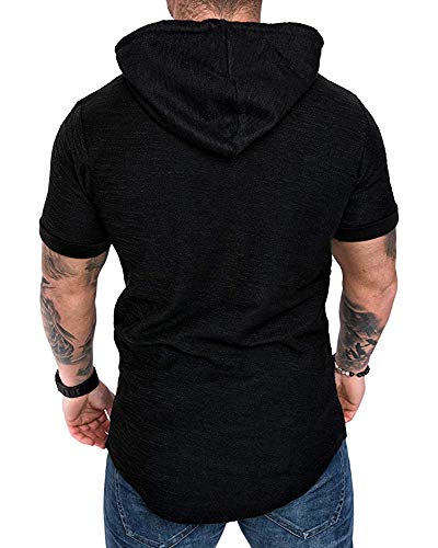 Mens Fashion Hoodies Sport Pullover Solid Color Shirt Workout Lightweight Tops Black