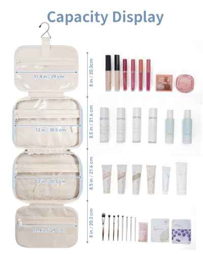 Travel Toiletry Bag for Women Large Hanging Makeup Bag Organizer Toiletries Bag for Full Size Essentials Accessories Cosmetics