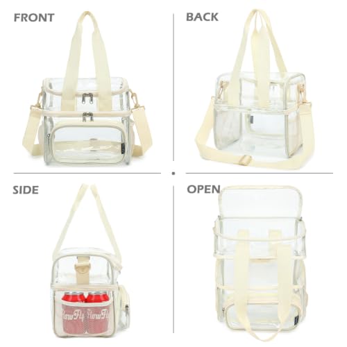 Clear Bag Double Decker for Stadium Events With Shoulder Strap for Women (Clear#Biege)
