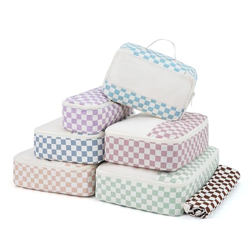 7 Set Checkered Packing Cubes for Travel Kids Women