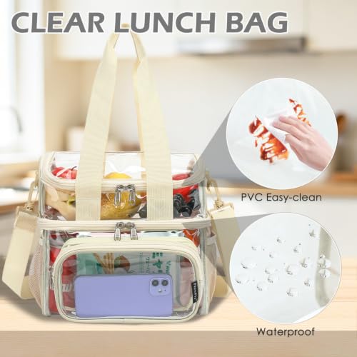 Clear Bag Double Decker for Stadium Events With Shoulder Strap for Women (Clear#Biege)