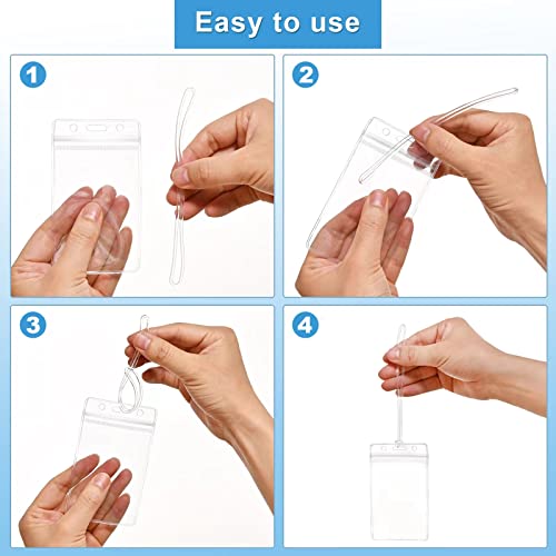 50 Pcs Clear Luggage Tags Bag Tags Holder Identification ID Card Badge Holder with 50 Pcs Clear Luggage Tag Loop Straps for Business Travel and Office Supplies (50 Count)