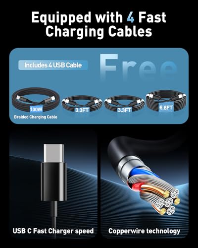 380W USB C Charger Block with 4 USB Cables Dual 100W Charging Station
