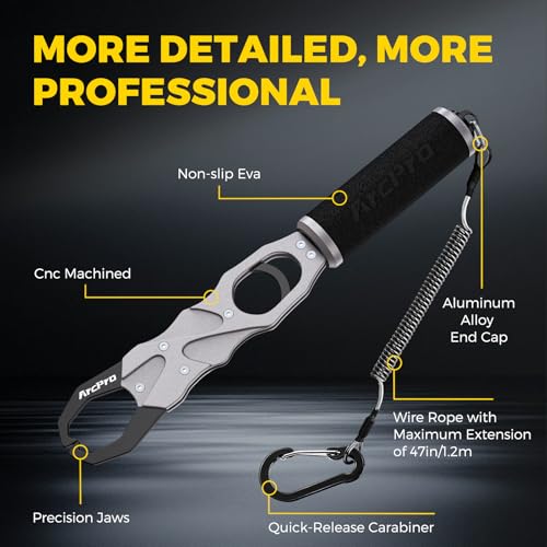 2-in-1 Fish Lip Gripper, One-Finger Operation Aluminum Alloy Fish Gripper with Scale, 60lb Weighing Fish Grabber for Large Fish, 360° Swivel Handle, Corrosion-Resistant for Saltwater & Freshwater