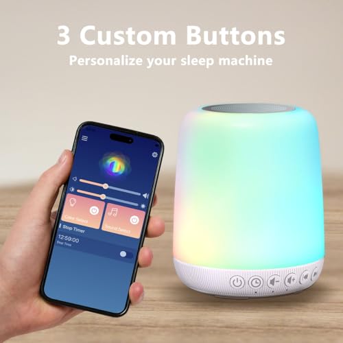 White Noise Sound Machine for Sleep Portable Sound Machine with 30 Soothing Sounds 12 Night Light Colors 4 Timer Sleep Machine for Baby Adults
