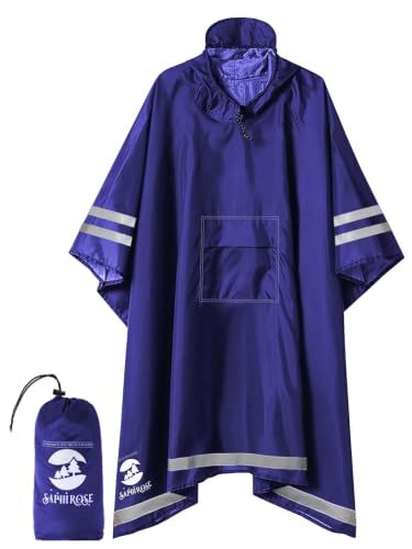 Adult Rain Poncho Waterproof Hooded Raincoat Lightweight Packable