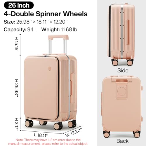 Large Checked Luggage with Cup Phone Holder and Charger Hard Shell Suitcases with Spinner Wheels