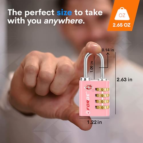 Dual-Opening: Key or Combination Access Lock, TSA Approved Locks for Luggage, Pelican case, Travel, Gym, School, Stainless Steel Shackle. (Pink, 2 Pk) (2 Count)