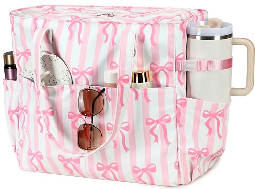 Waterproof Beach Tote Pool Bags for Women Ladies Extra Large Tote Bag Carryall Bag With Wet Compartment Fit 40oz Tumbler Holder Family Travel Bag for Cruise