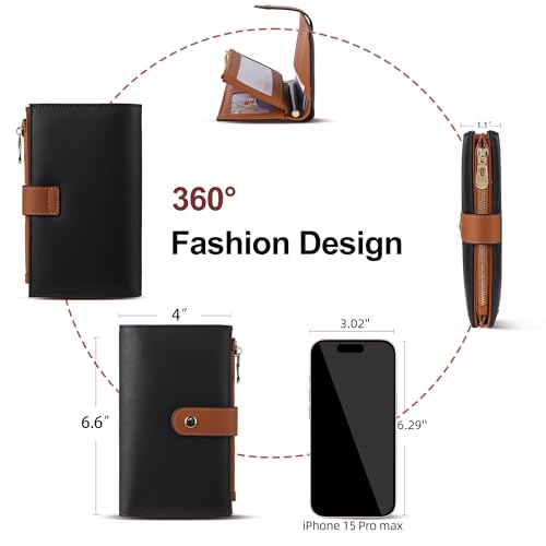 Wallet Women RFID Blocking Multi Cards Wallet Credit Card Holder for Women Large Capacity Lady Leather Trifold Travel Wallet with Passport