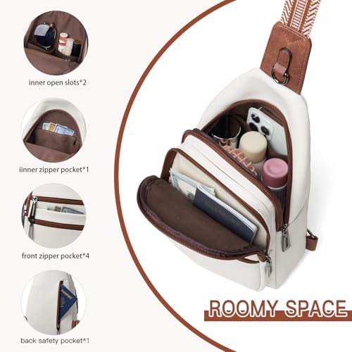 Sling Bag for Women Crossbody Bags Fanny Pack Sling Purse Backpack Vegan Leather Shoulder Bag Gifts Travel Handbag Anti Theft Beige