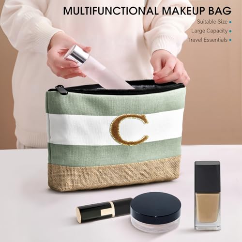 Beach Bag Initial Beach Tote with Makeup Bag for Travel