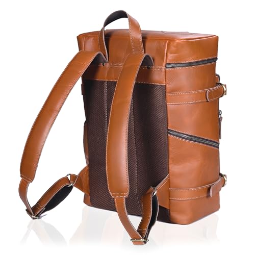 Leather Tan Backpack For Men Genuine Laptop Rucksack For Men Women Genuine Leather Vintage Large Capacity Business Retro Travel Camping Daypack