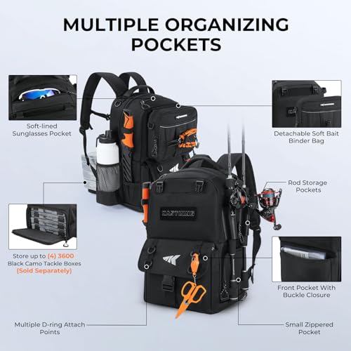 BaitSpace Fishing Backpack with Bait Binder & 2 Rod Holders