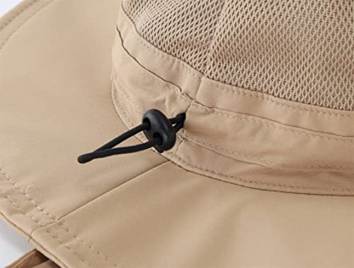 Womens Outdoor Mesh Boonie Sun Hat Summer Wide Brim UV Protection Fishing Hat Safari Cap Khaki