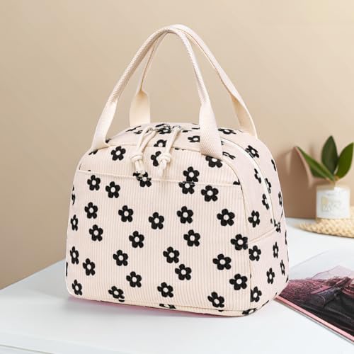 Lunch Bag for Women Men Cute Corduroy Lunch Tote Bags Reusable Insulated Lunch Box Large Capacity Reusable Insulated Cooler for Work Picnic or Travel
