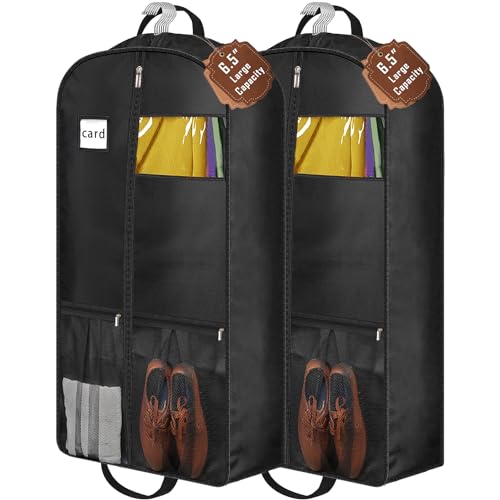 6.5" Gusseted Heavy Duty Garment Bags for Travel 43" Suit Bags for Closet Storage Hanging Clothes Bag with Pockets Mens Suit Holder for Shirts (2 Count)