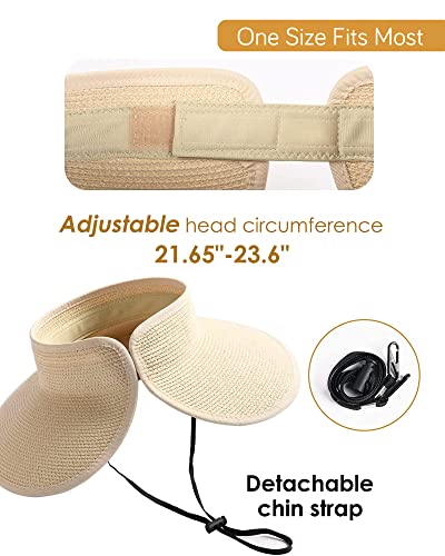 Womens Sun Hat with Ponytail Hole Wide Brim Beach Straw Visor