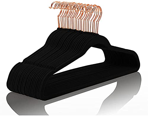Black Velvet Hangers 60 Pack Non Slip Heavy Duty Rose Gold Hooks (60 Count)
