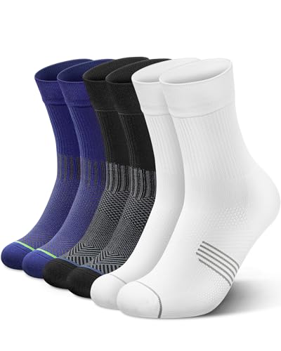 3 Pairs Running Compression Socks for Men & Women Crew Socks with Cushion (3 Count)