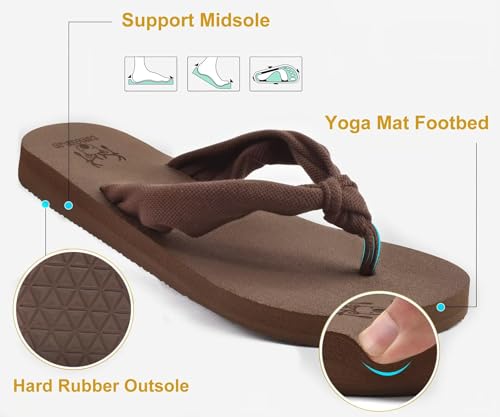Flip Flops for Women Arch Support Summer Pool Sandals Brown Size 6.5