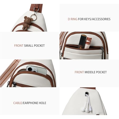 Sling Bag for Women Crossbody Bags Fanny Pack Sling Purse Backpack Vegan Leather Shoulder Bag Gifts Travel Handbag Anti Theft Beige