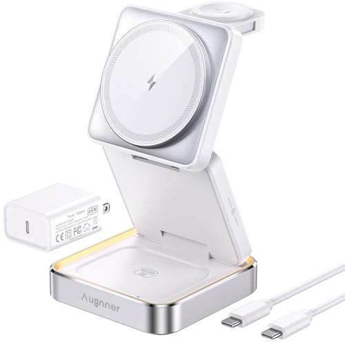 25W 3-in-1 Charging Station for Apple Device, White Foldable Magnetic Wireless Charger, Fast Travel Charging Stand for iPhone17/16/15/14/13/12 Series, Apple Watch/AirPods