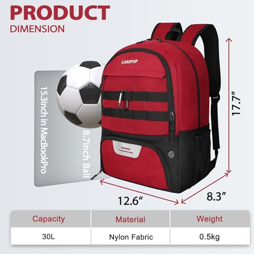 Soccer Backpack Bag with Ball Holder Ventilated Shoe Compartment Large Capacity Sports Gear Bag for Basketball Volleyball Gym