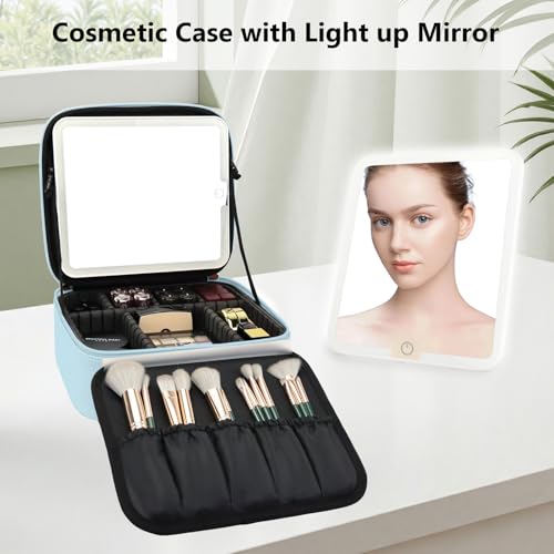 Travel Makeup Bag with LED Mirror Travel Makeup Organizer with 3 Lighted Settings