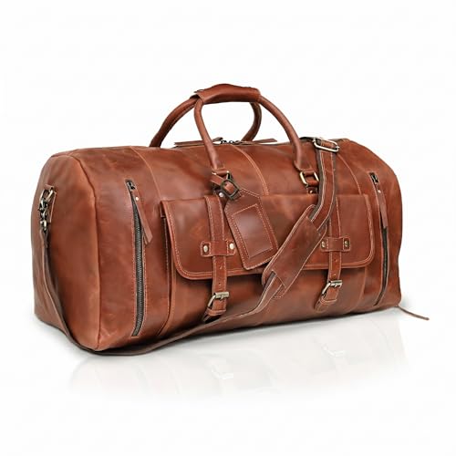 Cureo Duffle Leather Travel Bag for Women Men