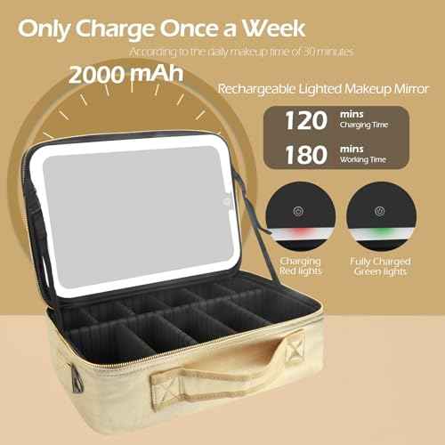Large Makeup Train Case with Lighted and Mirror 14inch Partitionable Cosmetic Bag Travel Makeup Case Professional Cosmetic Artist Organizer